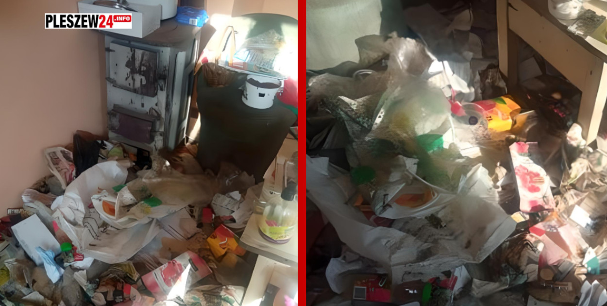Takie mieszkanie zastali pracownicy służb społecznych w Pleszewie.
