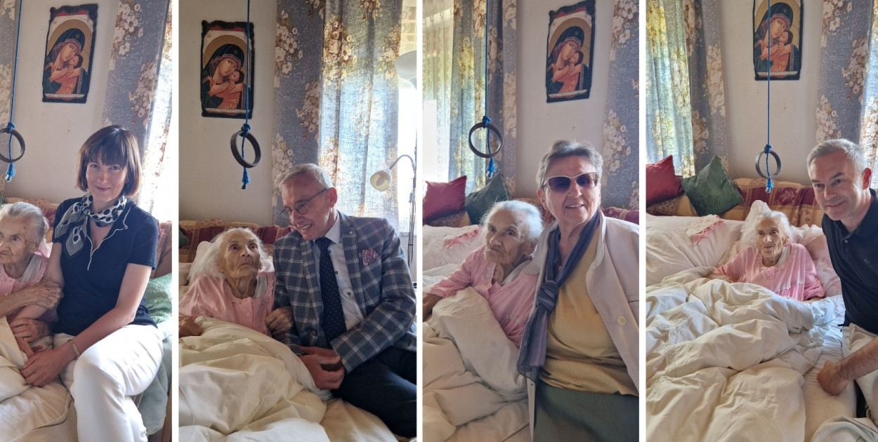 Od lewej z panią Zofią: H. Kołodziej, R. Bosacki, J. Węclewska,  M. Cieślak