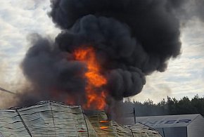 Wielki pożar hali pod Kępnem - toksyczny dym. Ranni strażacy i pracownik-12959