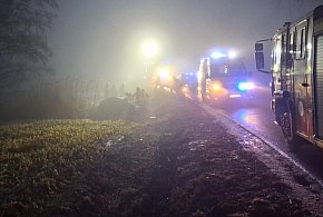 Auto poza jezdnią, służby w akcji. Niebezpieczny finał porannej jazdy