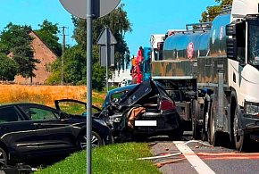 [Fot] Karambol na drodze krajowej w powiecie pleszewskim. Trasa zablokowana