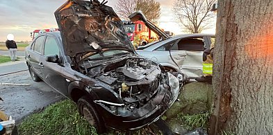 [Zdjęcia] Pod Gołuchowem zderzyły się dwa samochody. Jeden się zapalił!