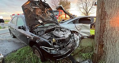 [Zdjęcia] Pod Gołuchowem zderzyły się dwa samochody. Jeden się zapalił!